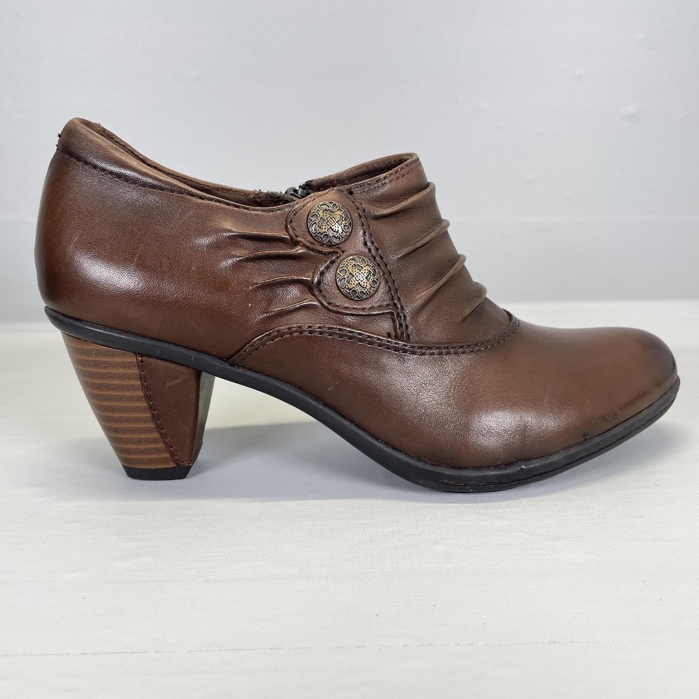 Earth Amethyst Shoes Womens Size 6.5 B Brown Bark Leather Zip Up Heeled Booties